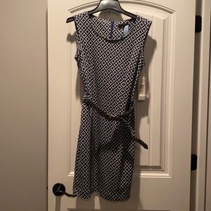 Sharagano navy blue printed dress